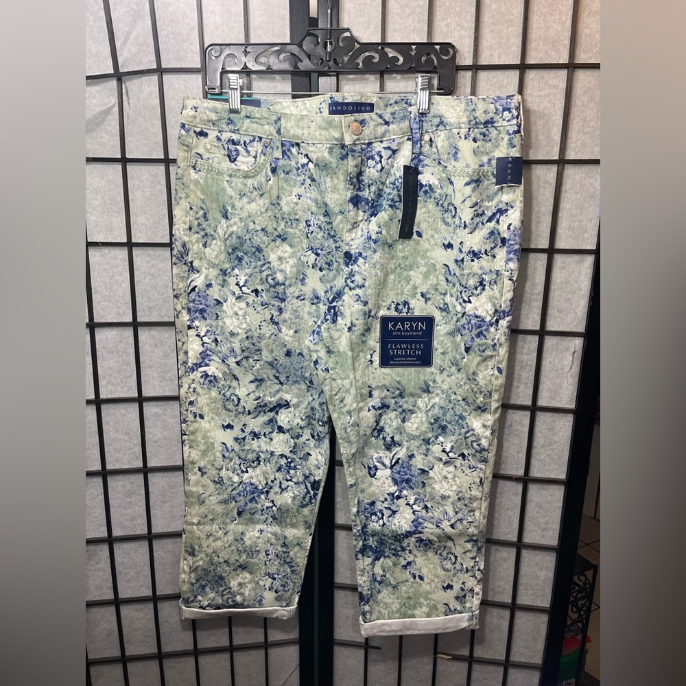 NWT! Bandolino Karyn slim boyfriend jeans blue and green floral pattern 16